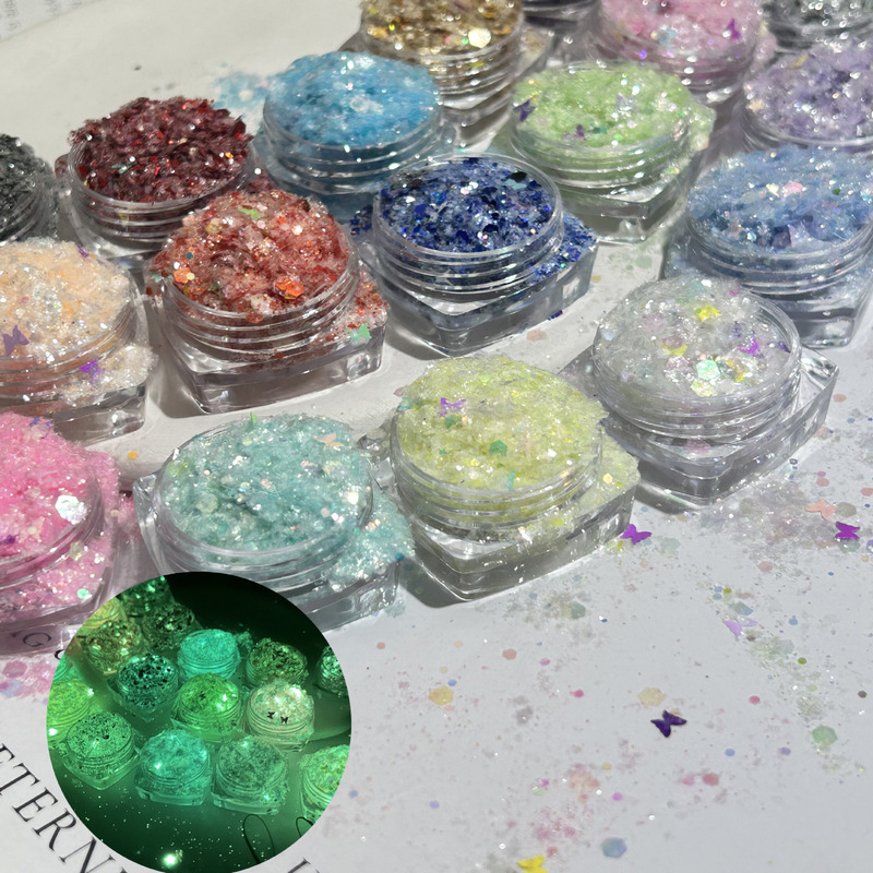 Mixed Style Flash Nail Art Luminous Glitter Powder Sequins Glitter Powder Flow Hemp Glue DIY Toys Nail Art Jewelry Materials