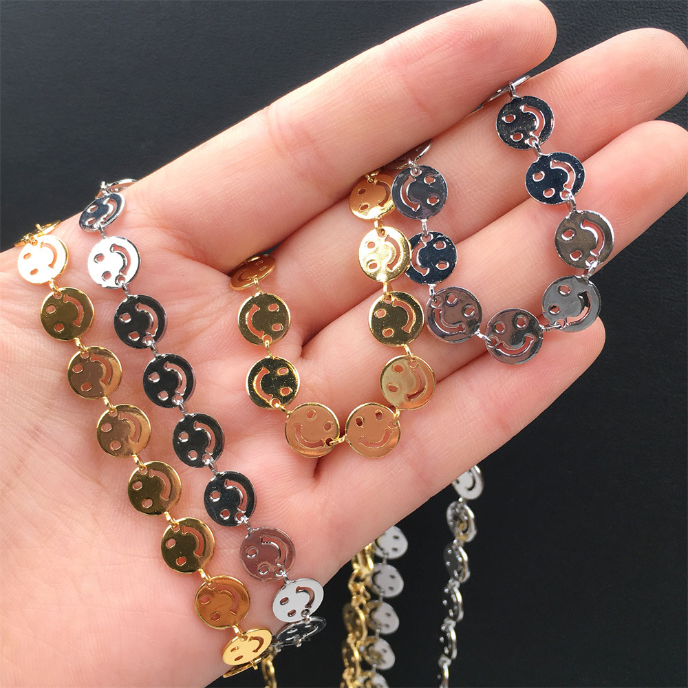 simple fashion copper smiley face chain bracelet necklace wholesale nihaojewelry