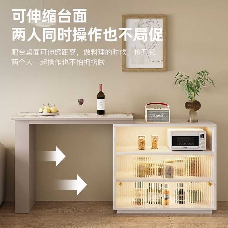 意式軽豪華岩板バークリーム風シンプル遮断一体リビング家庭用伸縮コーナーサイドキャビネット島台|undefined