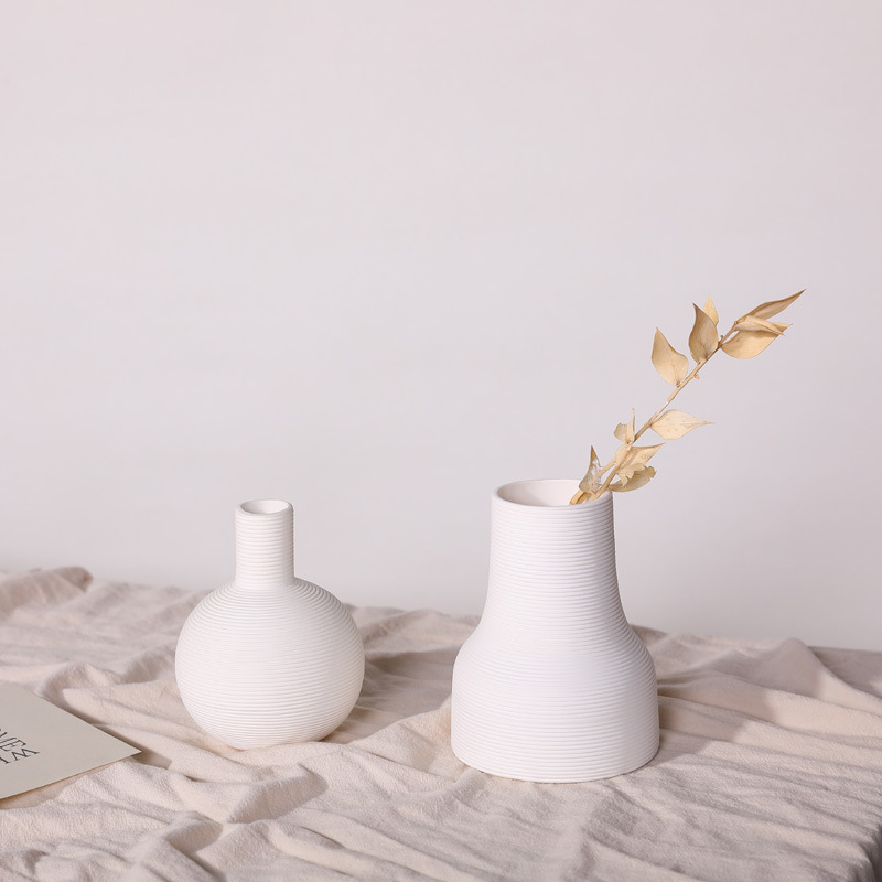 INS estilo blanco nórdico de cerámica florero decoración sala de estar arreglo floral flor seca flor artificial flor creativa decoración de escritorio
