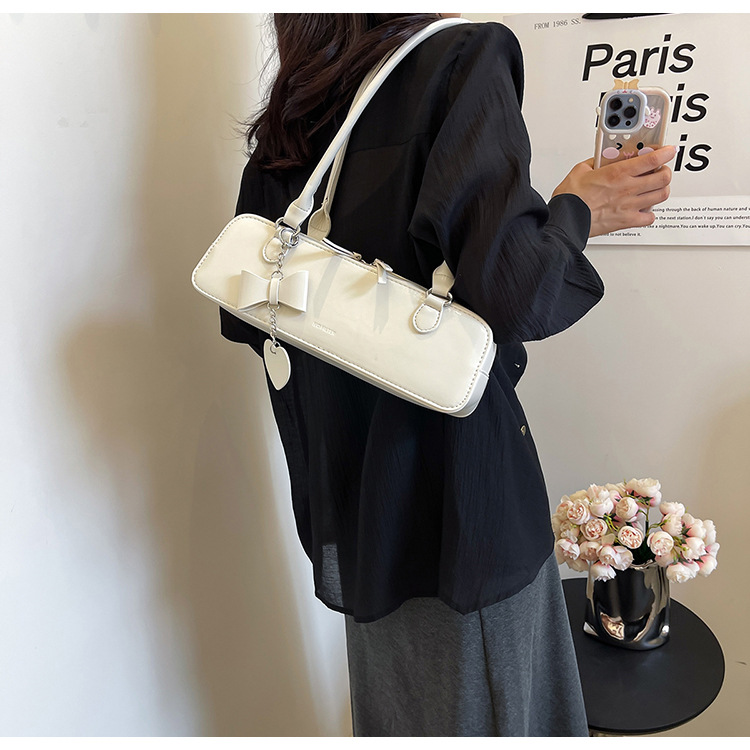 Underarm Bag Bags Type Women's Medium Pu Leather Solid Color Bow Knot Streetwear Square Zipper Underarm Bag