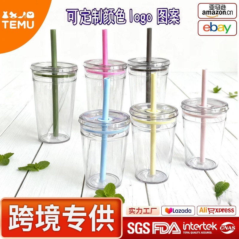 Amazon taza de paja transparente taza de café de plástico diy con taza de agua taza de mano logotipo imprimible promoción publicitaria