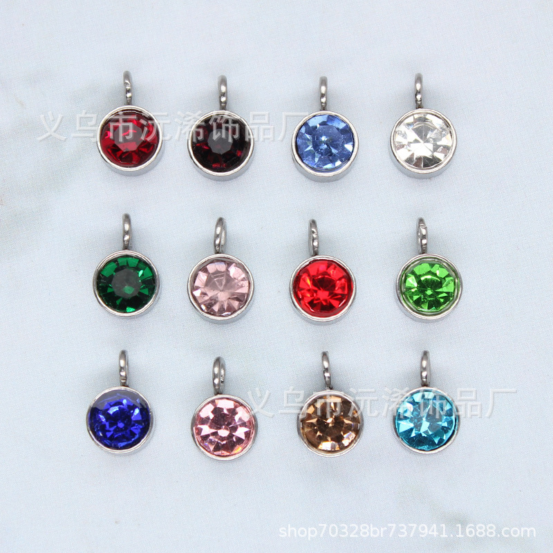 Birthday stone pendant DIY jewelry accessories 12month glass birthday stone birth clavicle chain bracelet earrings pendant