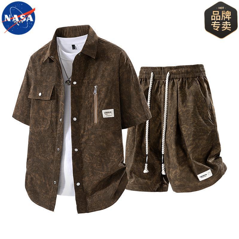 NASA Brand Men's New plus size Summer Tie-Dye Shorts suit Ice Casual High-end Shirt Two-piece Set NASA Brand Men's New plus size Summer Tie-Dye Shorts suit Ice Casual High-end Shirt Two-piece Set