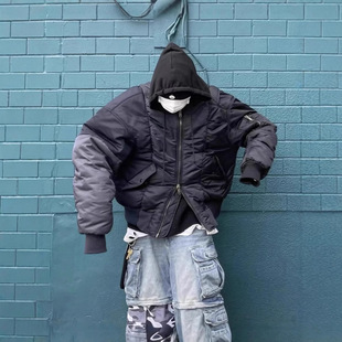 Jimo GRAILZ American-style High Street Irregular Stitching Three-color Design Zipper Hooded Cotton-padded Jacket for Men