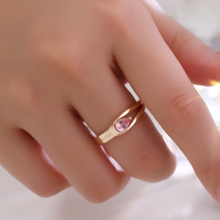 18K Real Gold Ring Cultured Pink Gemstone 50 Points Pear-Shaped Women's Ring Ins Fashion High-End Simple Style Jewelry