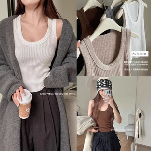 Dongdaemun 8618U-Collar Knitted Vest Women's Autumn and Winter Pit Slimming High Elastic Solid Color Warm Inner Top