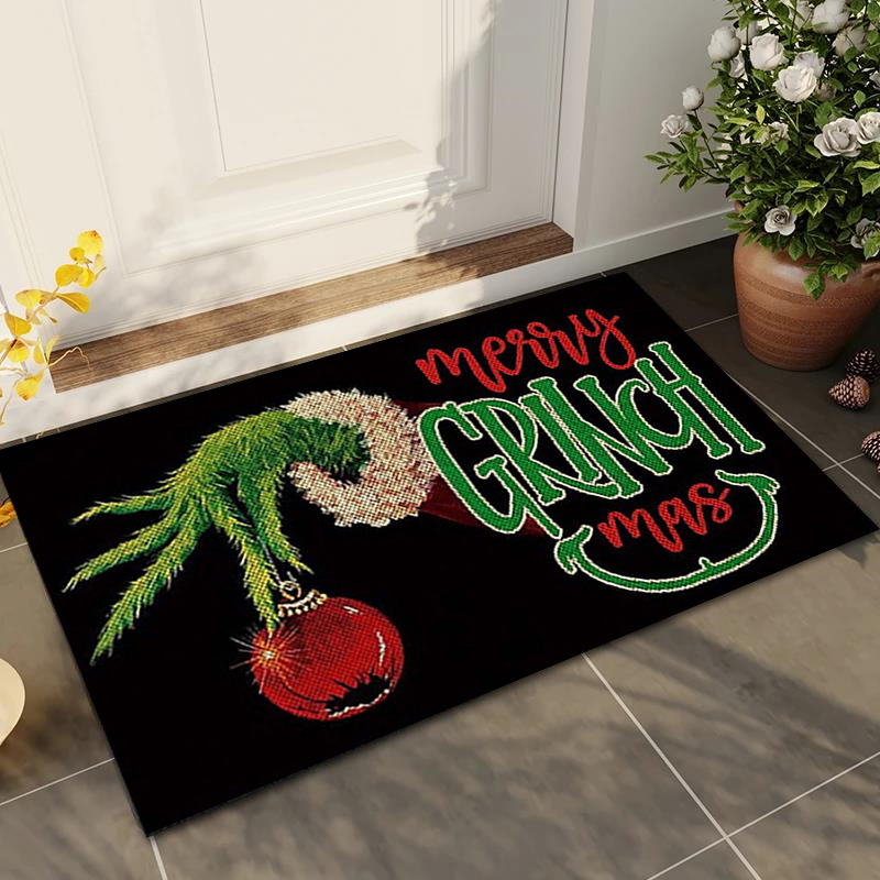 Alfombra de piso de payaso verde transfronteriza Grinch Navidad alfombra de puerta decorativa alfombra de piso al aire libre alfombra de vacaciones de Navidad