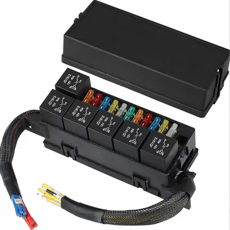 多路汽车继电器保险丝盒11路线束新能源保险丝盒4脚5脚续电器40A