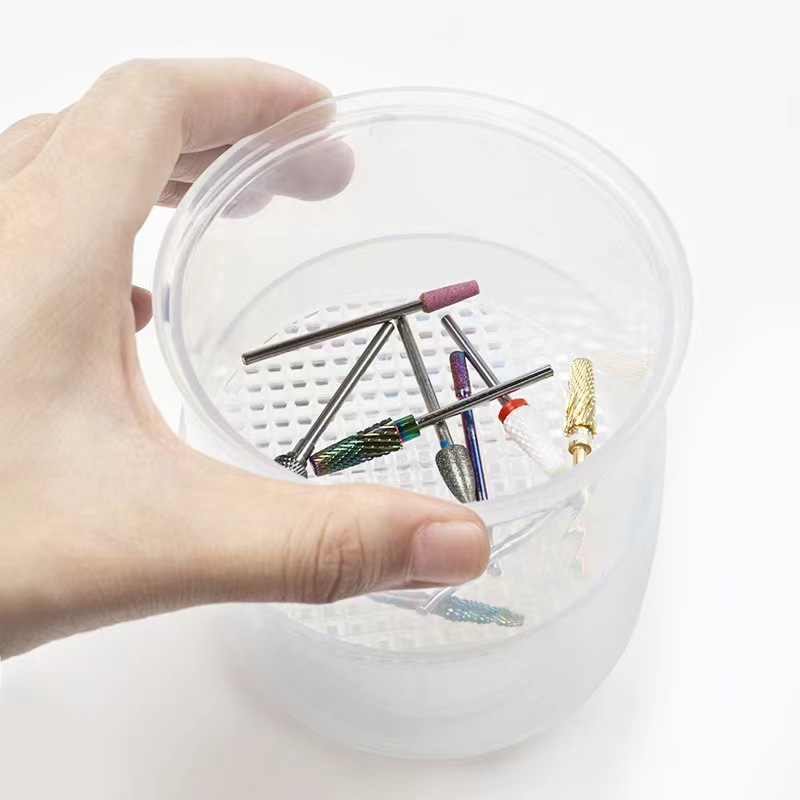 Caja de limpieza de la cabeza de pulido de uñas, caja de desinfección de inmersión de alcohol, herramienta de desinfección especial para almacenar la cabeza de pulido