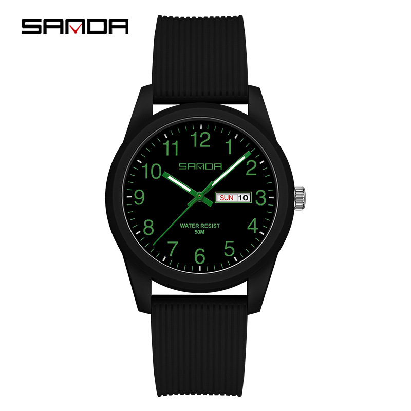 6091 double calendar black and green men's
