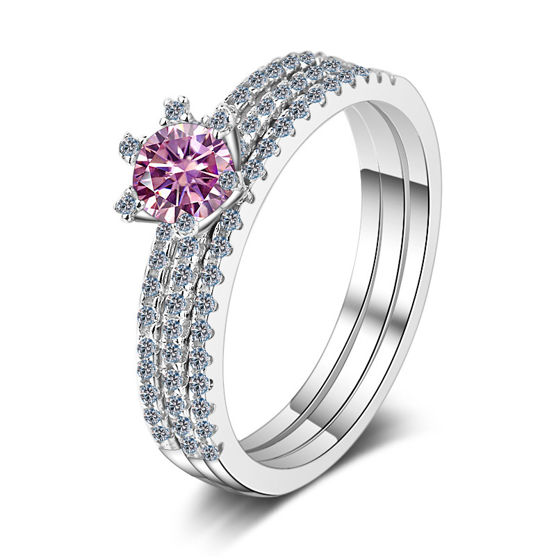 2022 nuevo anillo de diamante de plata 925 un quilate de diamante de mosaico colorido anillo de tres anillos