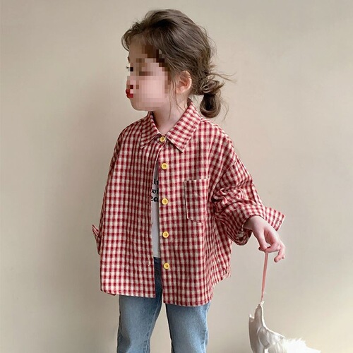Children's Shirt Spring and Autumn New 2026 Korean Version Trendy Baby Girl Cartoon Print Casual Grid Shirt Jacket