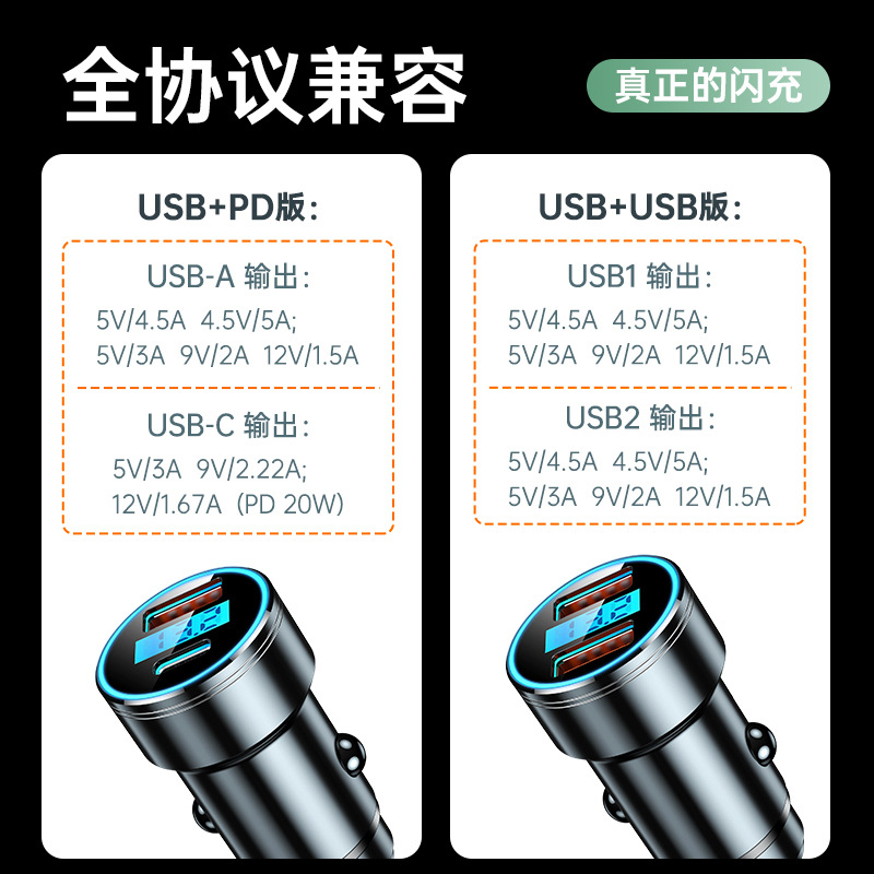 Car charger dual QC3.0 fast charging car cigarette lighter adapter dual USB port car charger
