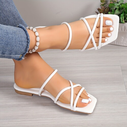 Women's Solid Color Slide Sandals Casual Square Toe Flat