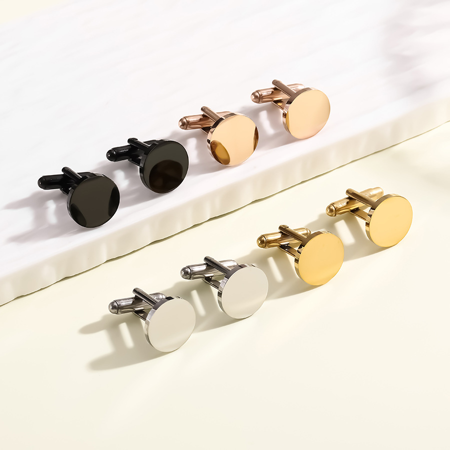 nowe okrągłe spinki do mankietów ze stali nierdzewnej polerowanej na lustro, spinka do krawata i koszuli_voghion.com