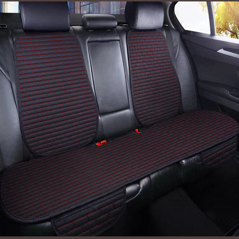 Qìchē – New Linen Car Seat cushion, seat cover - long-grid-linen-black-red-one-piece-rear-row
