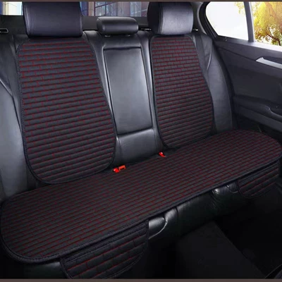 New linen car seat cushion Seat cushion, seat cover - long-grid-hemp-black-red-conjoined-back-row