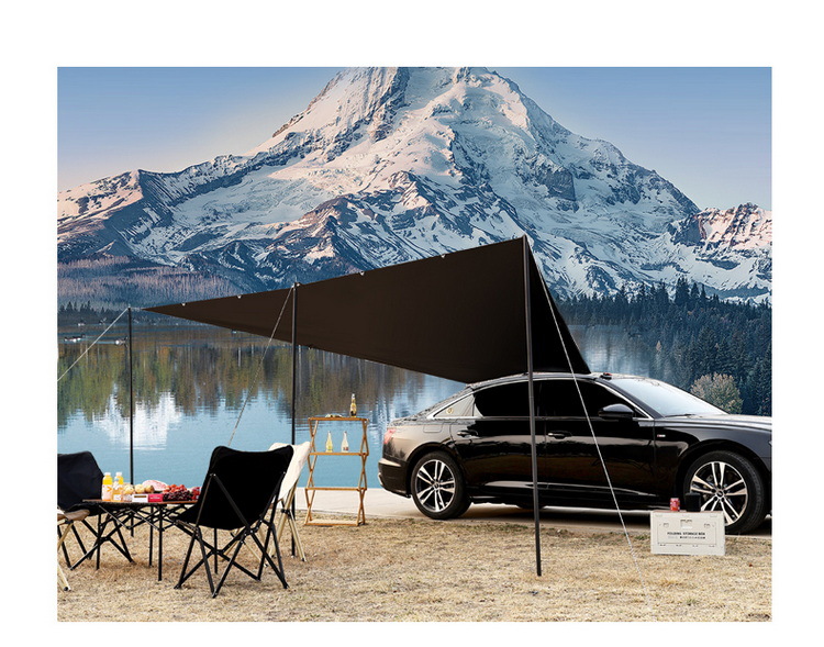 Car Rear Quick-Open Canopy Outdoor Camping Tent Sunshade Canopy Car Side Black Glue Sun Protection Rainproof Silver-Coated Canopy Pole