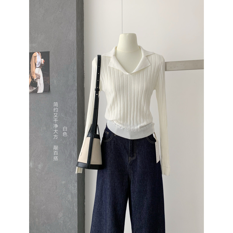 塞纳 韩系温柔风针织长袖T恤女秋季内搭修身显瘦叠穿外搭正肩上衣|undefined