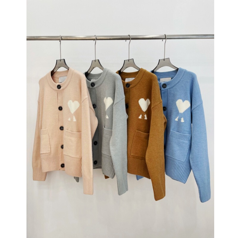 Nanyou Little Heart 71% Alpaca Wool Blend Adc Cloud Round Neck Knit Cardigan Unisex Long Sleeve Korean Style