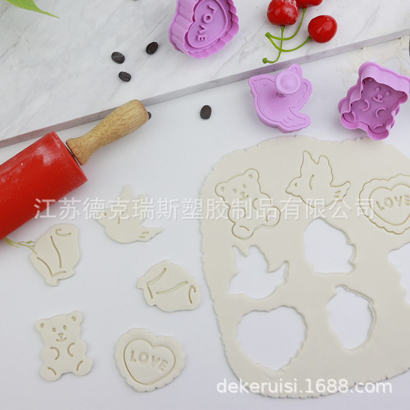 Fábrica 3D Qixi Día de San Valentín oso pájaro amor Rosa tridimensional prensa molde de galletas