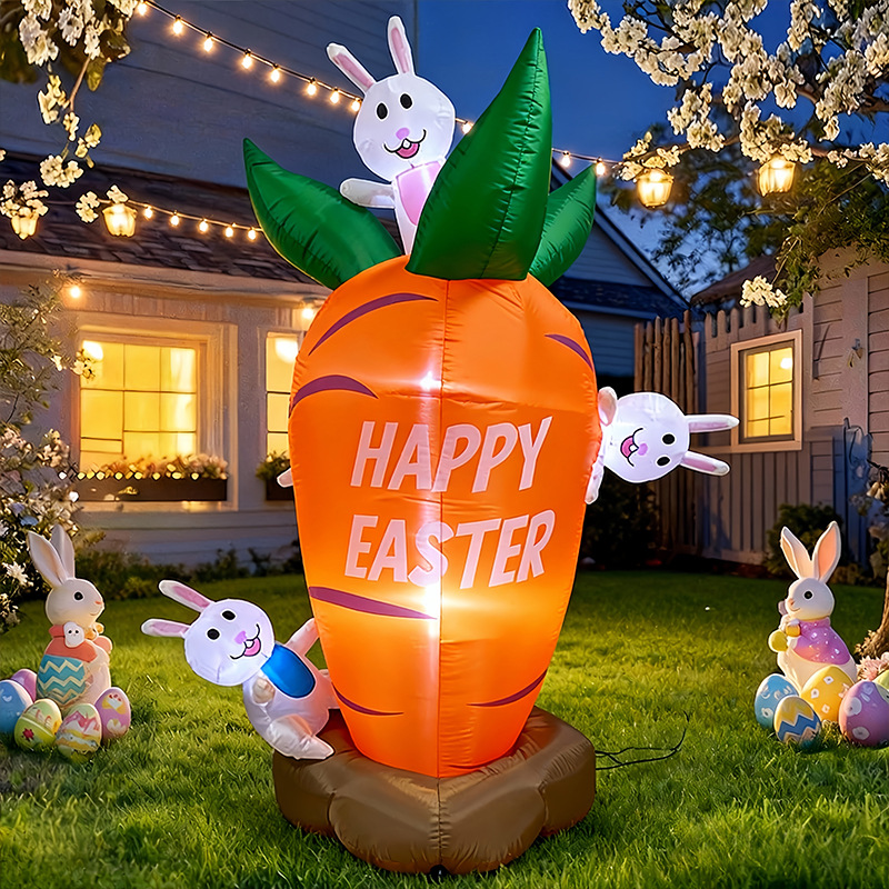 1.8m Easter Inflatable Outdoor Decoration Carrot with Three Rabbits Inflatable Led Lighted Garden Decoration
