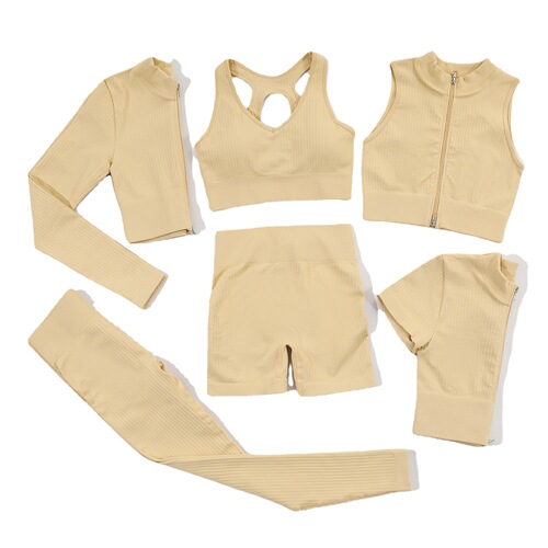  cross-border seamless knitted yoga suit long-sleeved European and American sports fitness suit hip lifting yoga pants suit for women