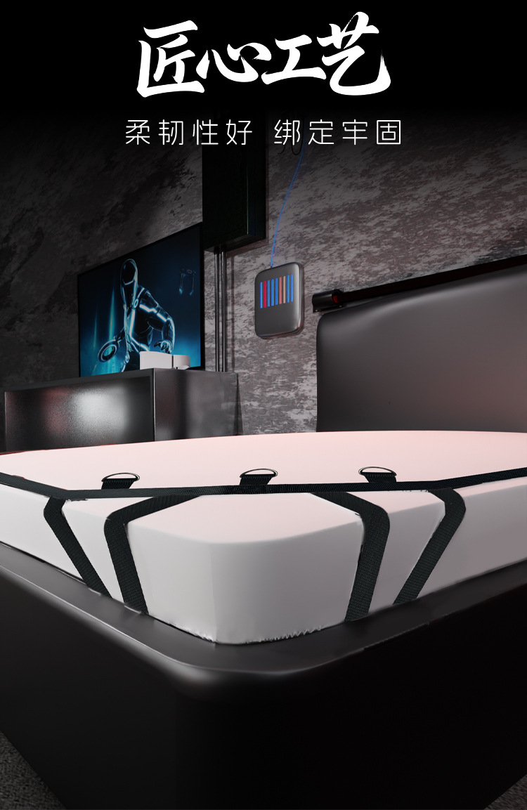 Bed Restraint Set with Webbing Straps, Hook-and-Loop Fasteners and Metal Buckles, Black — detail image 22