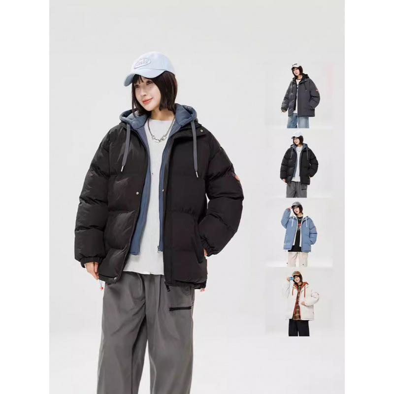 2024 invierno nuevo engrosado calentamiento con capuchón ropa de algodón suelta de tamaño grande juvenil falso de dos chaquetas casuales de algodón