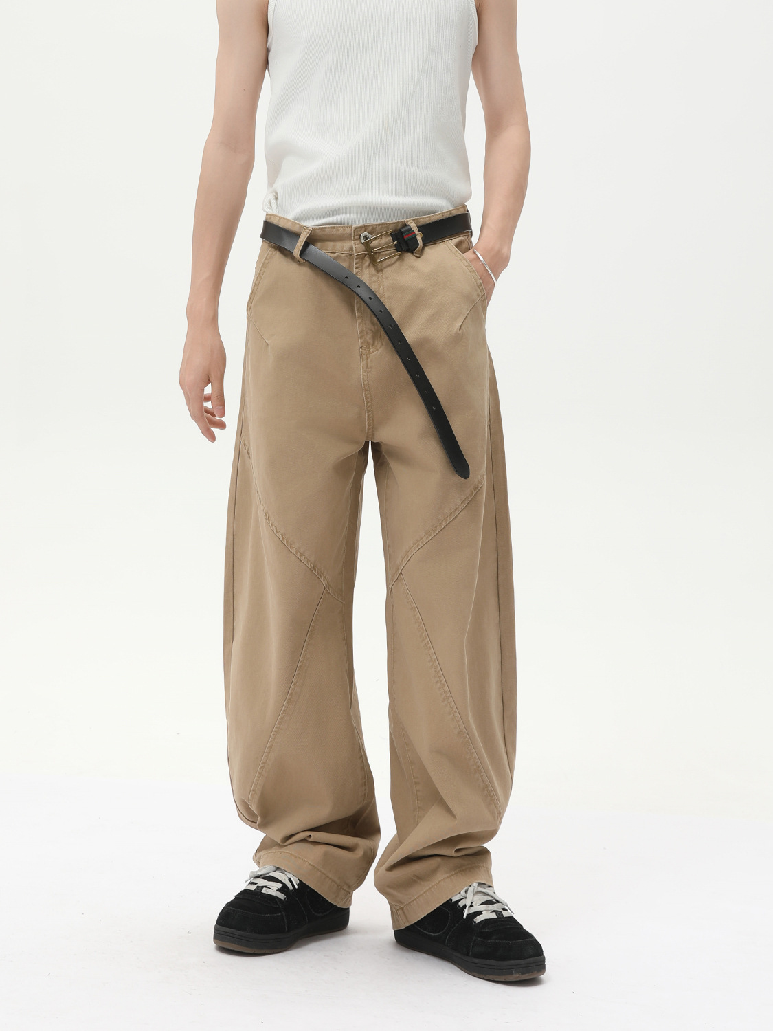 MTLCLOTHES para hombre | Pantalones machete de pierna ancha deconstruido retro americano para hombres y mujeres, monos casuales sueltos de marca de moda