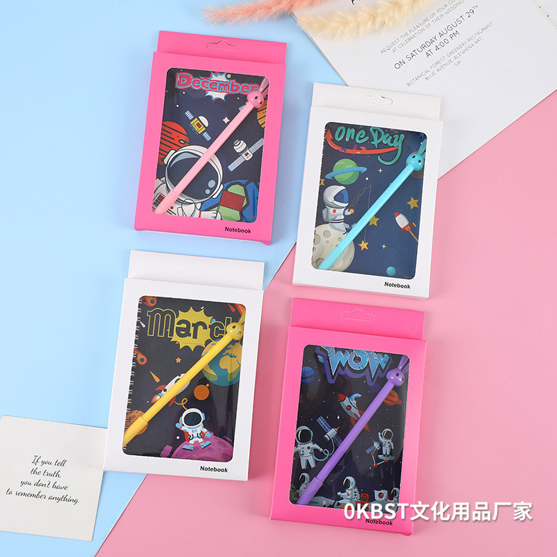 Estilo coreano espacio astronauta estudiante cuaderno de dibujos animados traje de Kindergarten portátil caja de regalo Premio