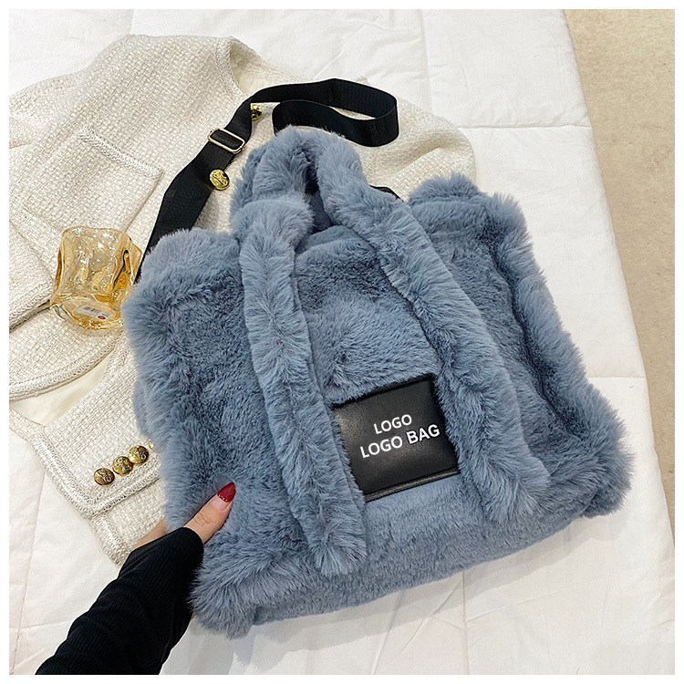 Comercio exterior transfronterizo Otoño e Invierno Nuevo bolso de imitación de piel de conejo bolso de mano de gran capacidad de las mujeres bolsa de mensajero estilo coreano bolsa de felpa