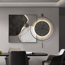 石来运转餐厅装饰画带时钟现代简约高级感饭厅挂画简约餐桌边挂钟
