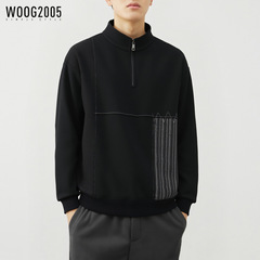 WOOG2005新款立领半拉链卫衣男士2025秋季新款百搭微宽松套头上衣