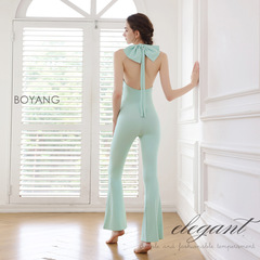 Silk Yang Aerial Yoga Clothes Women's One-piece Tight One-piece Bow Tie-Up Style Slim Flared One-piece