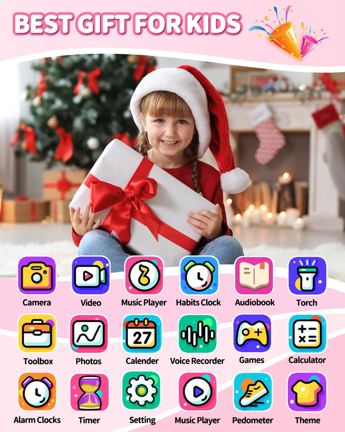 Children's smartwatch with 24 games, 1.4-inch touch screen, camera, video, music player and pedometer Item Picture