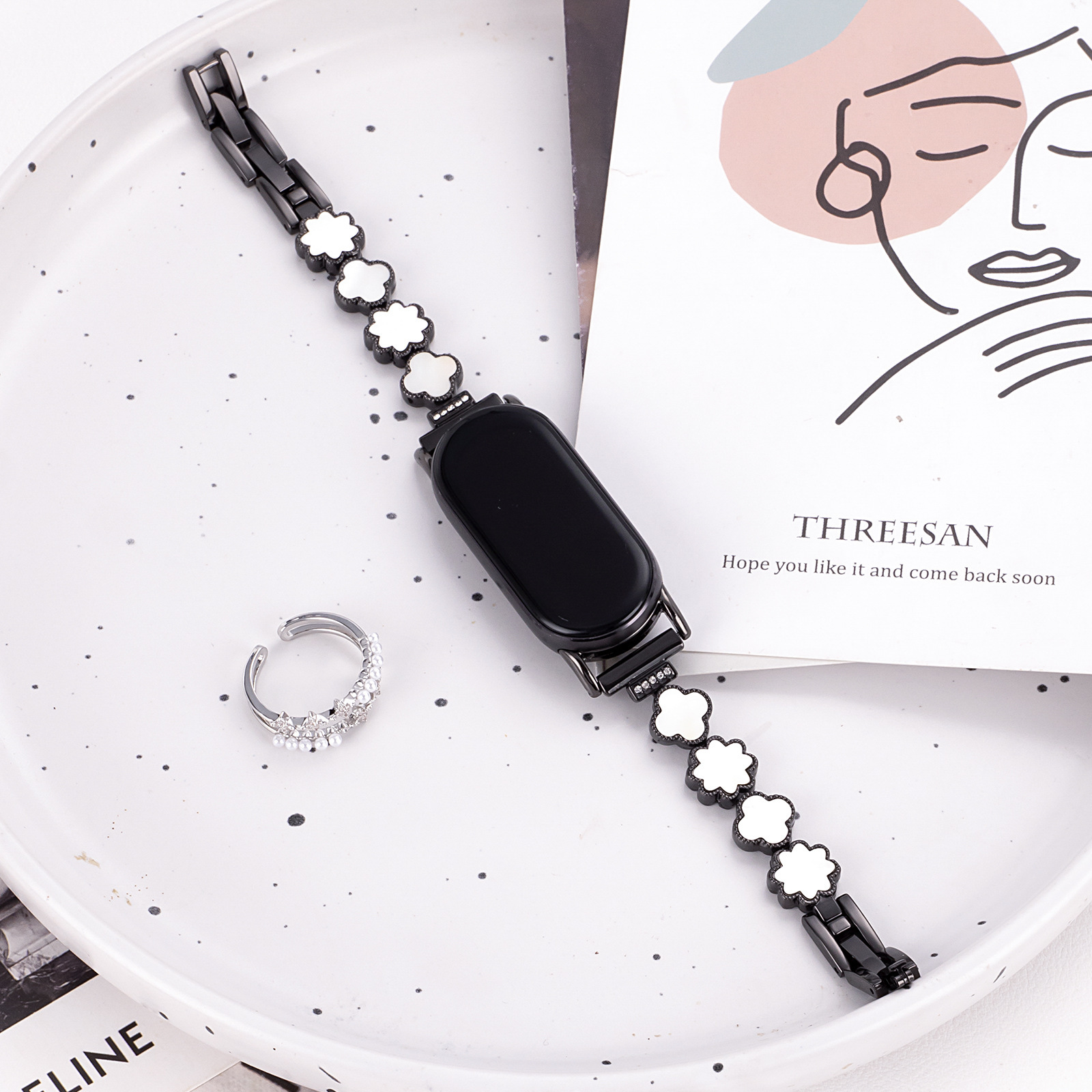 Suitable for Xiaomi 10/9Pro8Nfc Bracelet Four-Leaf Clover Small Waist Mother-Of-Pearl Bracelet Red Rice Watch45 Watch Strap