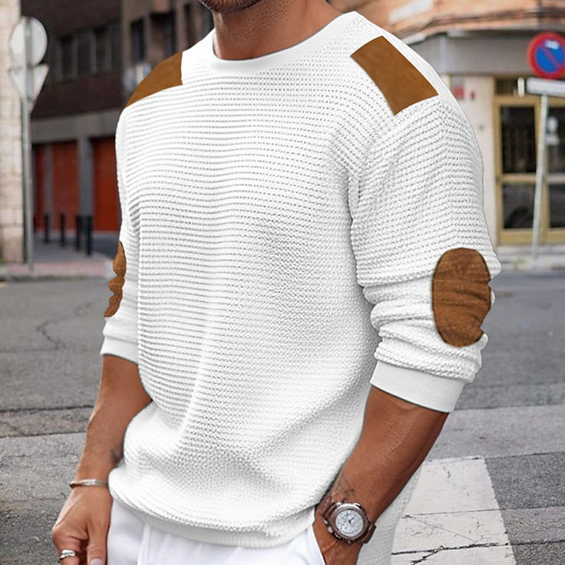 2025 autumn and winter new men's sweater crew neck long sleeve stitching pullover sweater cross-border Amazon slim sweater