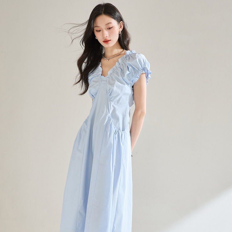 Clearance Dress with Waist-Cinching V-Neck, Elegant Sleeveless Pleated Long Dress for Women 18843