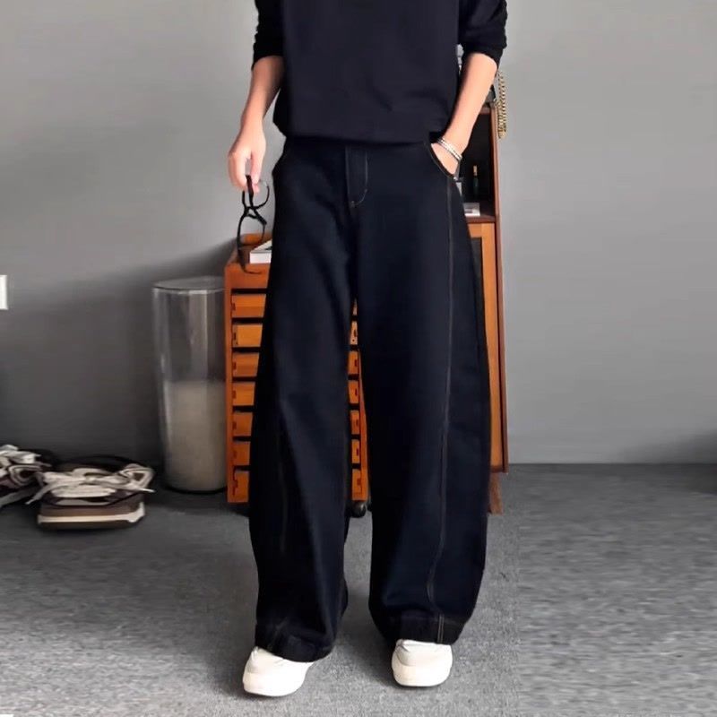 牛仔裤男款春秋宽松直筒垂感阔腿裤2025新款美式高街潮牌男生裤子|undefined