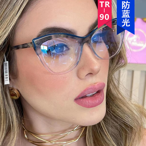 Cross-border large-frame anti-blue light glasses frame TR90 personalized splicing contrasting color stroke hot girl decoration street shooting flat mirror for women