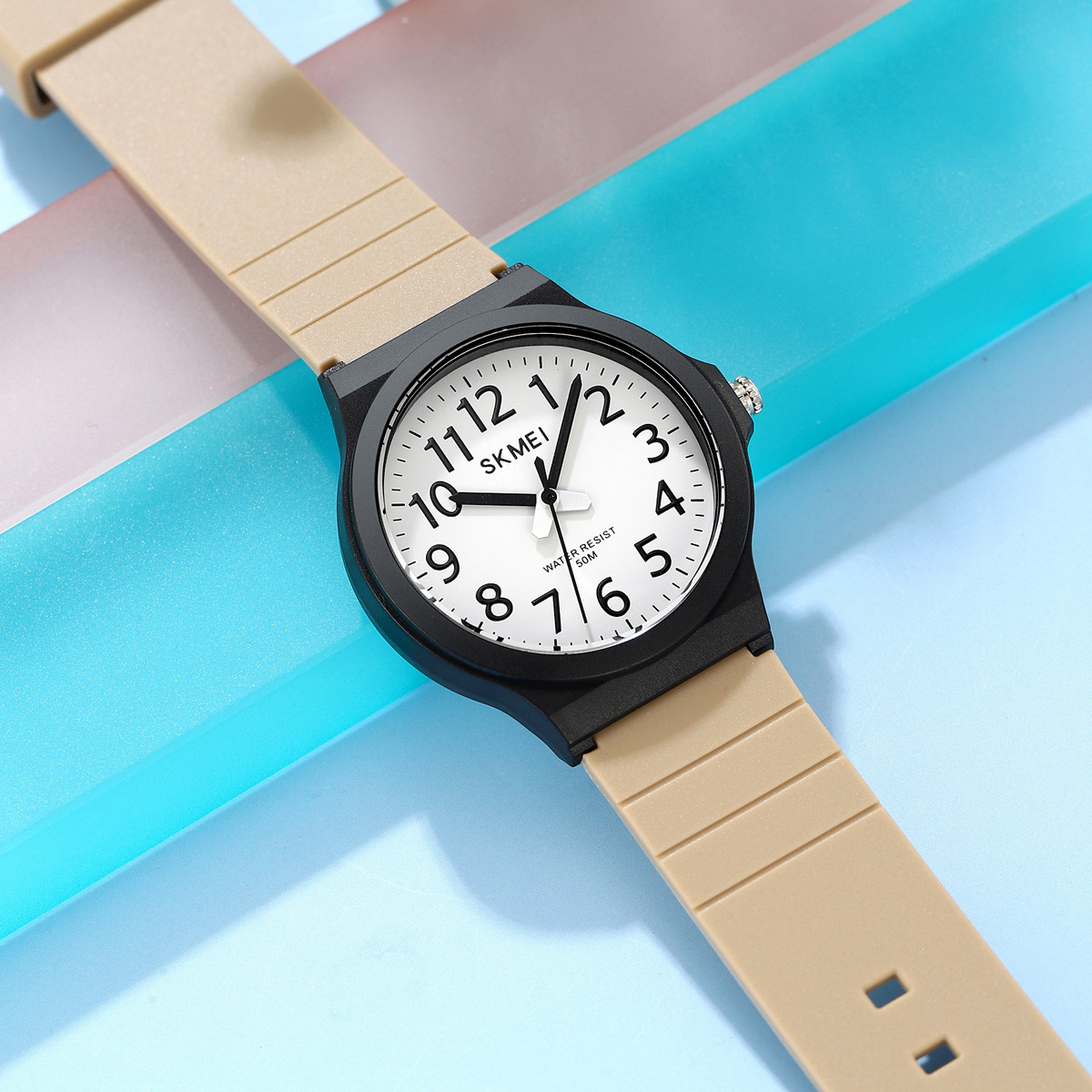 Momento Meins viento reloj de estudiantes color gelatina 50 metros reloj impermeable silencioso reloj de examen para hombres y mujeres reloj