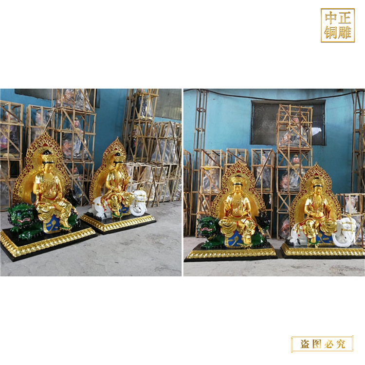 在家供奉文殊普贤菩萨铜佛像铸造厂家 定制小型普贤铜佛像