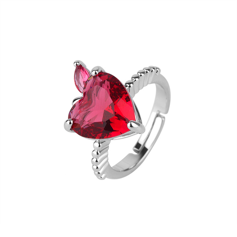 Fashion Heart Shape Copper Plating Zircon Open Ring