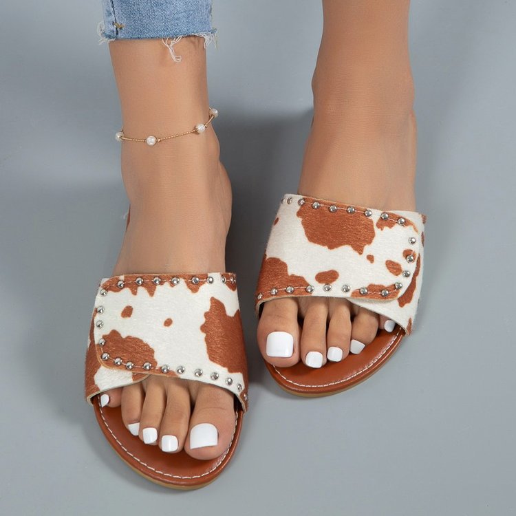 Women's Casual Cow Pattern Leopard Round Toe Slides Slippers display picture 1