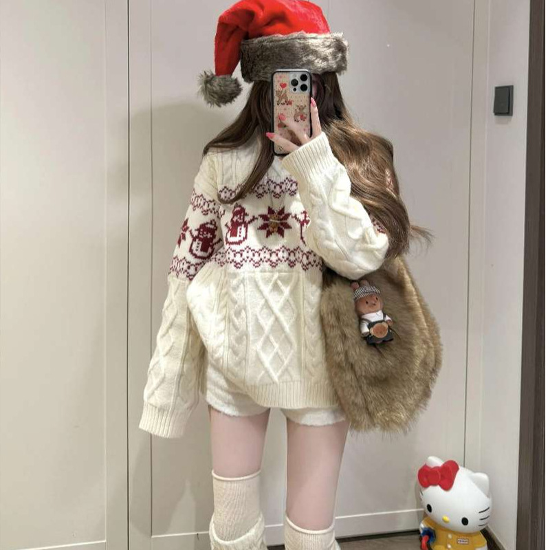 6070 #   Special Offer Sweater, Snowman Sweater, Lazy Style, Autumn and Winter Christmas Atmosphere, Sweet Girl Outfit, One-Piece Drop Shipping for Women