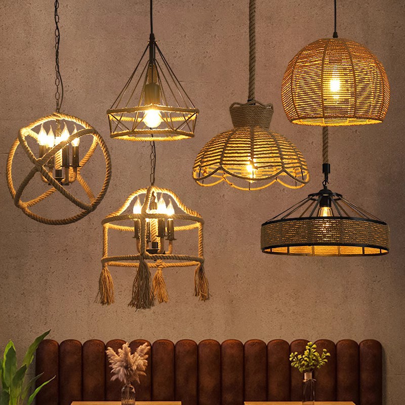 Hemp rope retro chandelier industrial style iron art restaurant bar clothing barbecue shop retro decoration shop commercial lighting