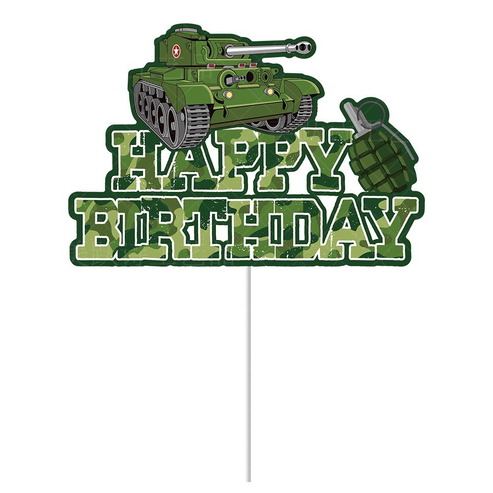 Nuevo tema militar cumpleaños decoración cumpleaños tire bandera camuflaje tire bandera espiral colgante pastel Tarjeta de inserción