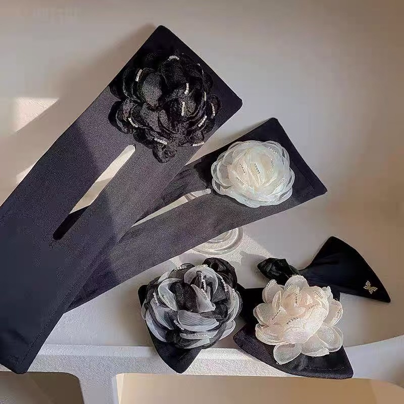 Nuevo camellia perezoso torsión trenzado cabello arco tocado clip de cabello mujer cabeza bola joyería de cabello